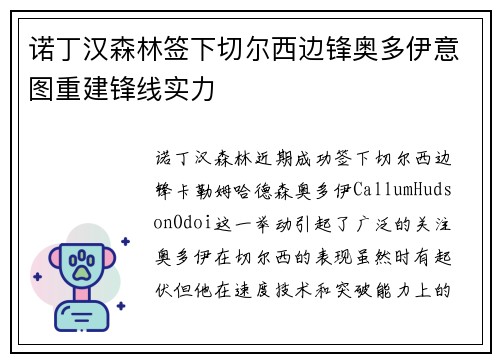 诺丁汉森林签下切尔西边锋奥多伊意图重建锋线实力